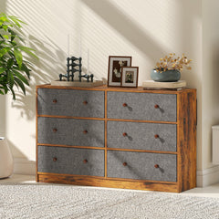 Chest of Drawers, Dresser with 6 Fabric Drawers - Grey and Rustic Brown