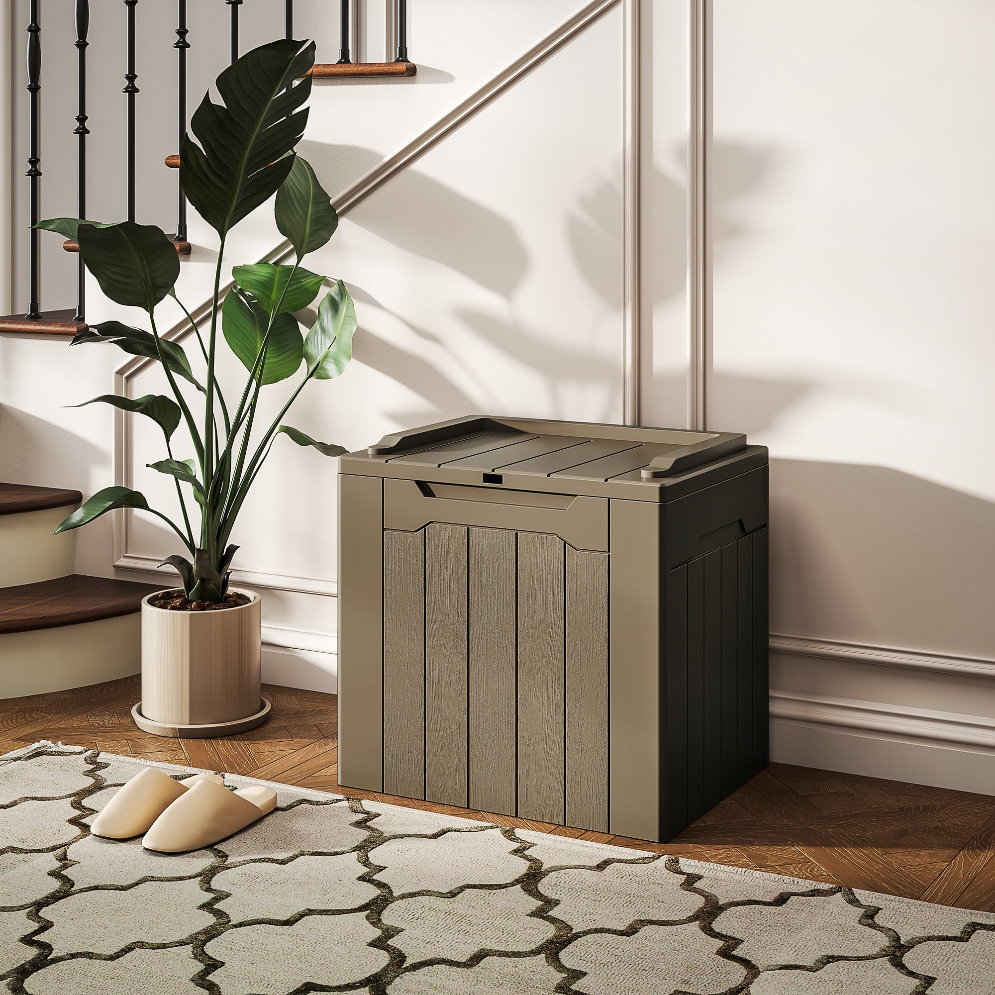 107 L Plastic Storage Chest with Lid - Dark Brown