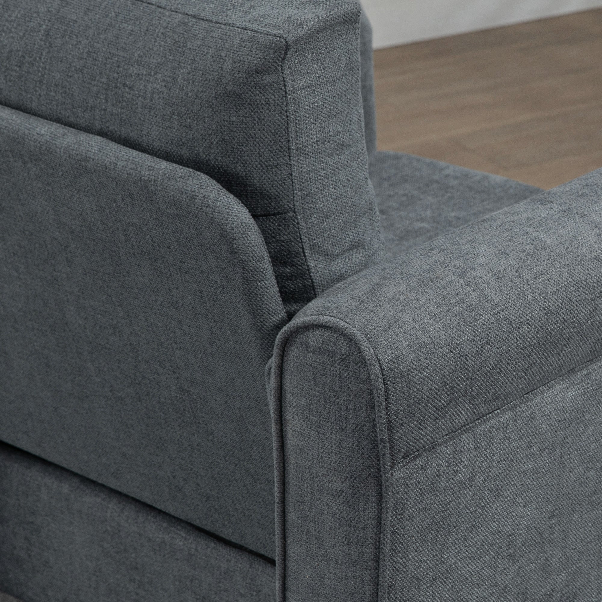 Vintage Accent Chair, Upholstered Occasional Chair with Back Pillow, Rolled Arms, Rubber Wood Legs, Grey