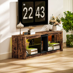 TV Stand Cabinet with LED Lights and Remote Control for TVs up to 65", Entertainment Centre with Storage Shelves and Compartment, Rustic Brown