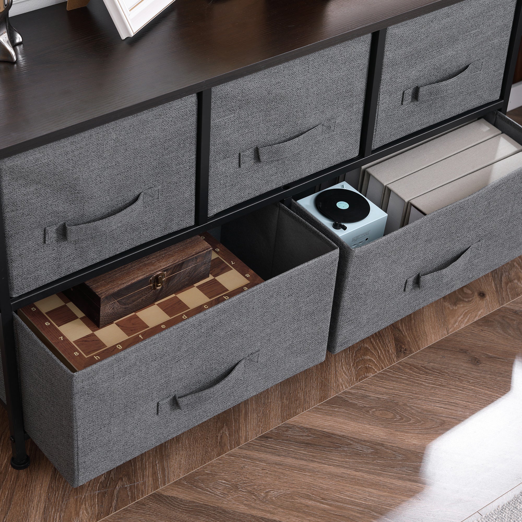 Chest of Five Fabric Drawers - Grey