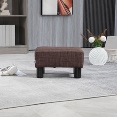 Linen Fabric Footstool Ottoman Cube with 4 Plastic Legs, Brown