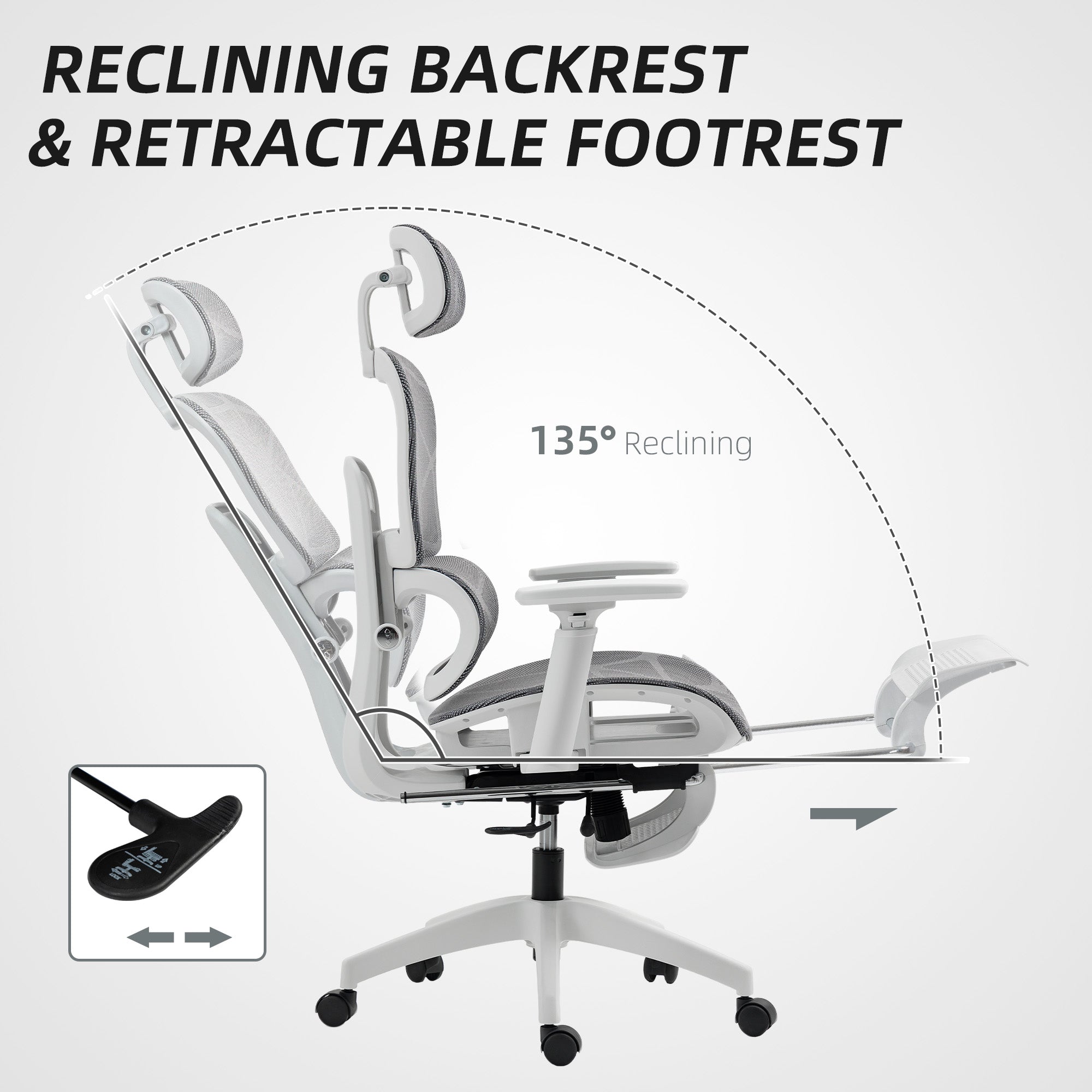 Fynco - Multi-Adjustable Mesh Office Chair - Grey and White