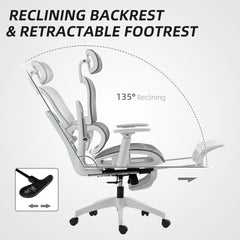 Fynco - Multi-Adjustable Mesh Office Chair - Grey and White