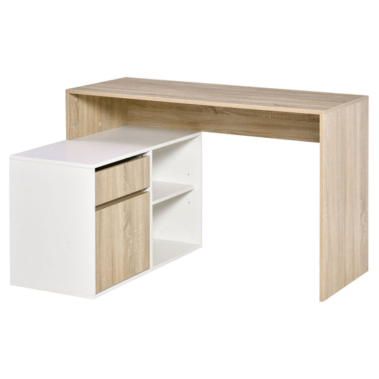 Fynco - L-Shaped Desk, Corner Computer Desk with Storage Drawer, Adjustable Shelf, Cabinet for Home Office and Study, 120 x 92 x 75cm, Oak and White