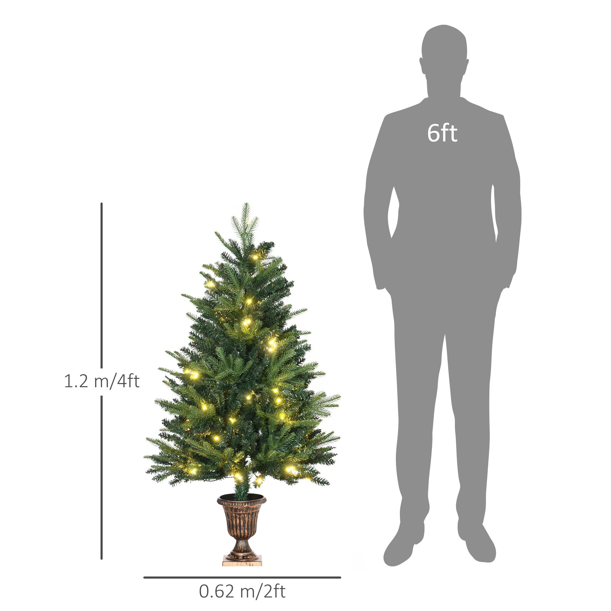 1.2m 4ft Christmas Tree Entrance Décor 750 Tips Xmas Pre-lit Tree 80 LED with Vase Base