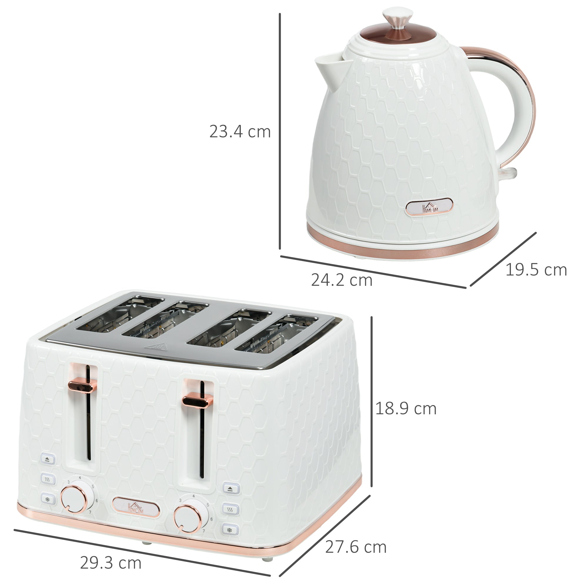 1.7L 3000W Fast Boil Kettle & 4 Slice Toaster Set, Kettle and Toaster Set with 7 Browning Controls, Crumb Tray, White