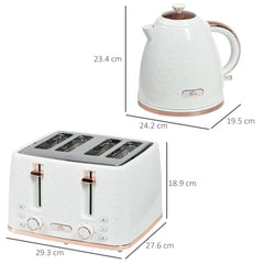 1.7L 3000W Fast Boil Kettle & 4 Slice Toaster Set, Kettle and Toaster Set with 7 Browning Controls, Crumb Tray, White