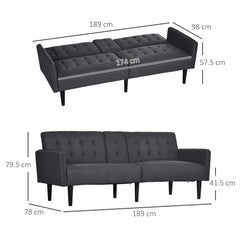 Three-Seater Sofa Bed, with Cupholders - Grey