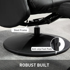 Swivel Recliner Chair with Footstool, PU Leather Recliner Armchair with Adjustable Back and Steel Frame, Reclining Chair Lounge with Flared Armrests for Living Room, Black
