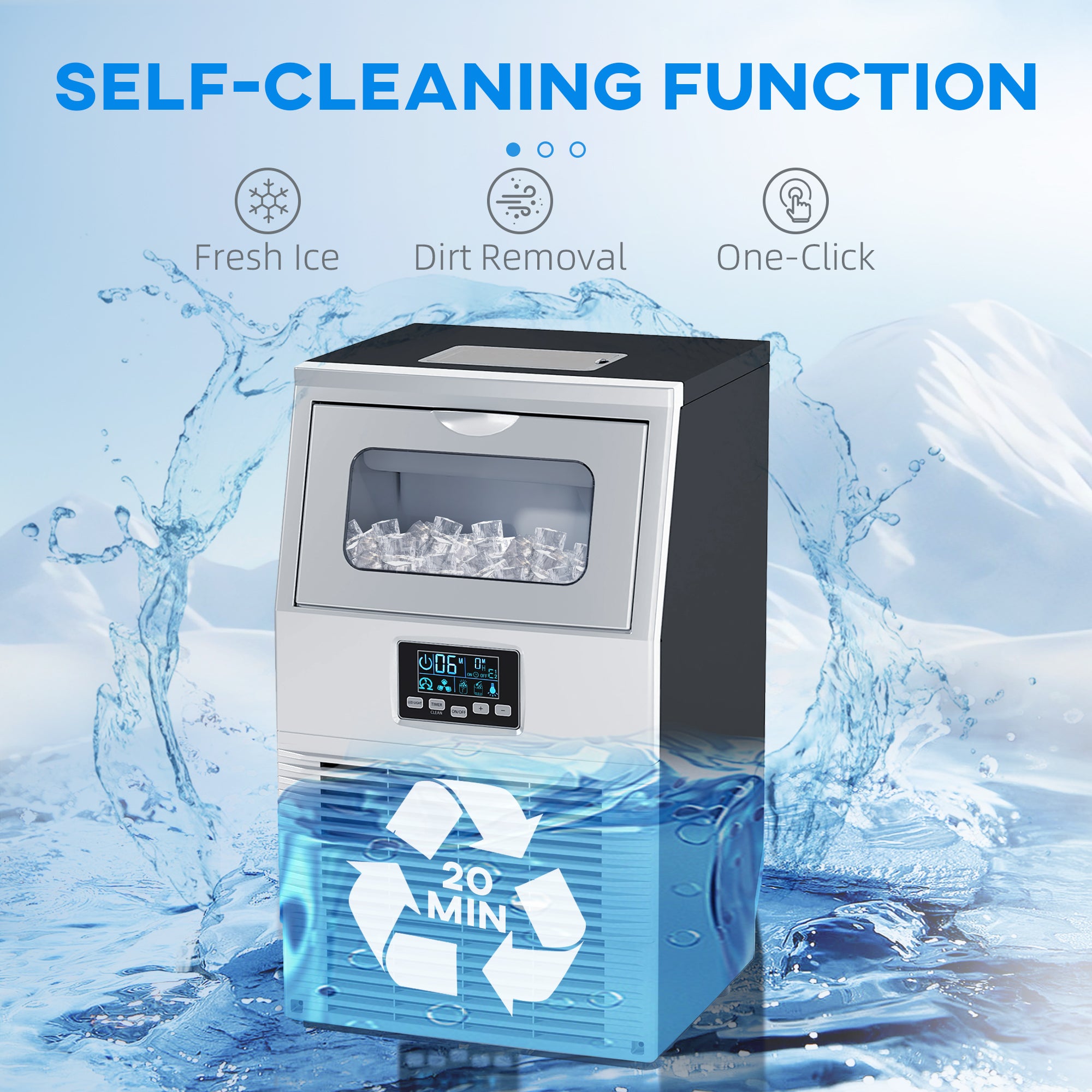 Commercial Ice Maker Machine, Freestanding Industrial Ice Cube Maker with Digital Control, Ice Scoop, Self-cleaning, 4kg Ice Storage, 30kg/24 Hours for Home, Office, Bar, Restaurant
