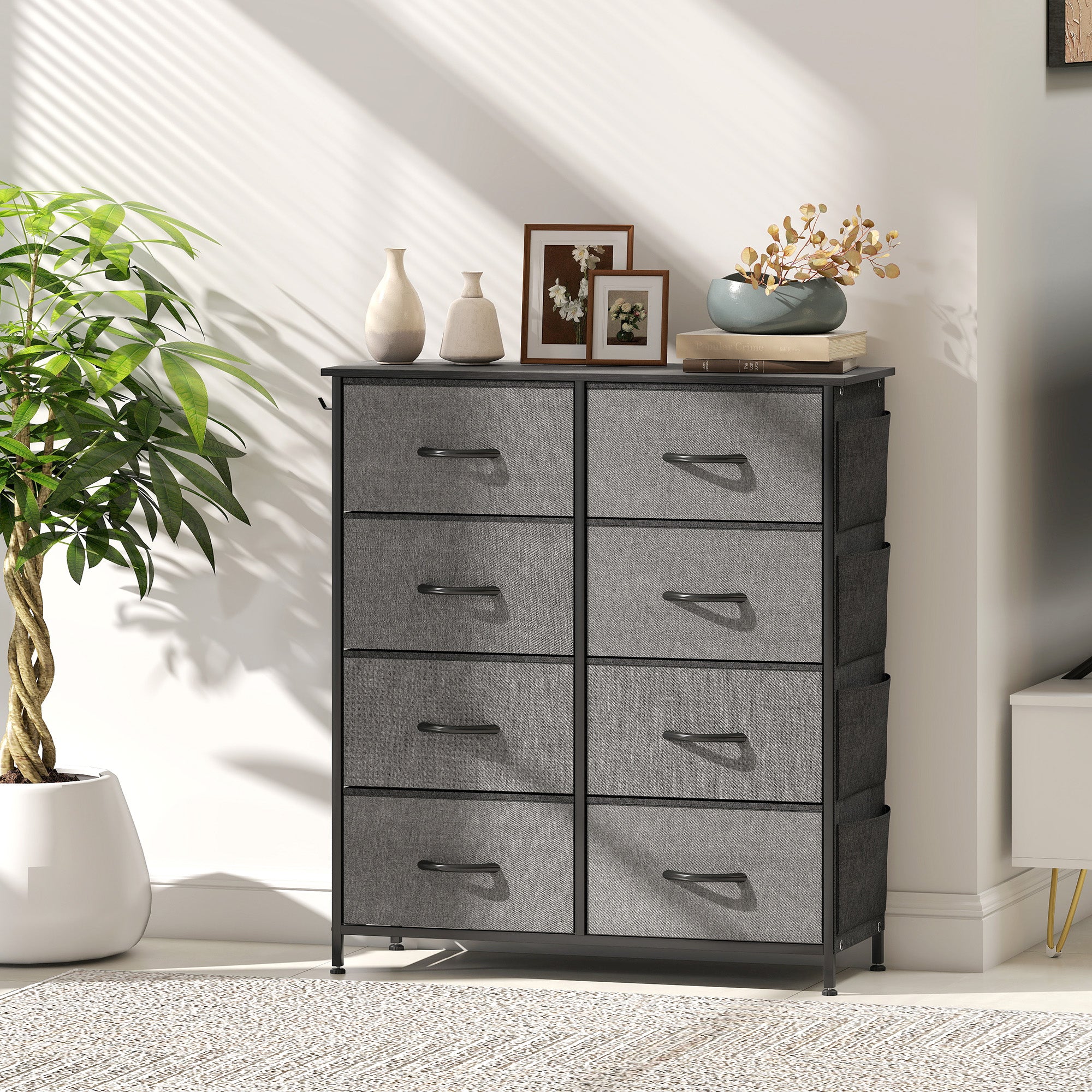 Chest of Eight Fabric Drawers - Charcoal Grey