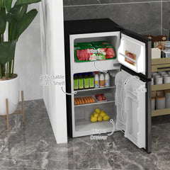 Fynco - 88L Under Counter Fridge Freezer, Small Refrigerator with 5-Setting, 3 Star Freezer Rating, Black and Silver Tone