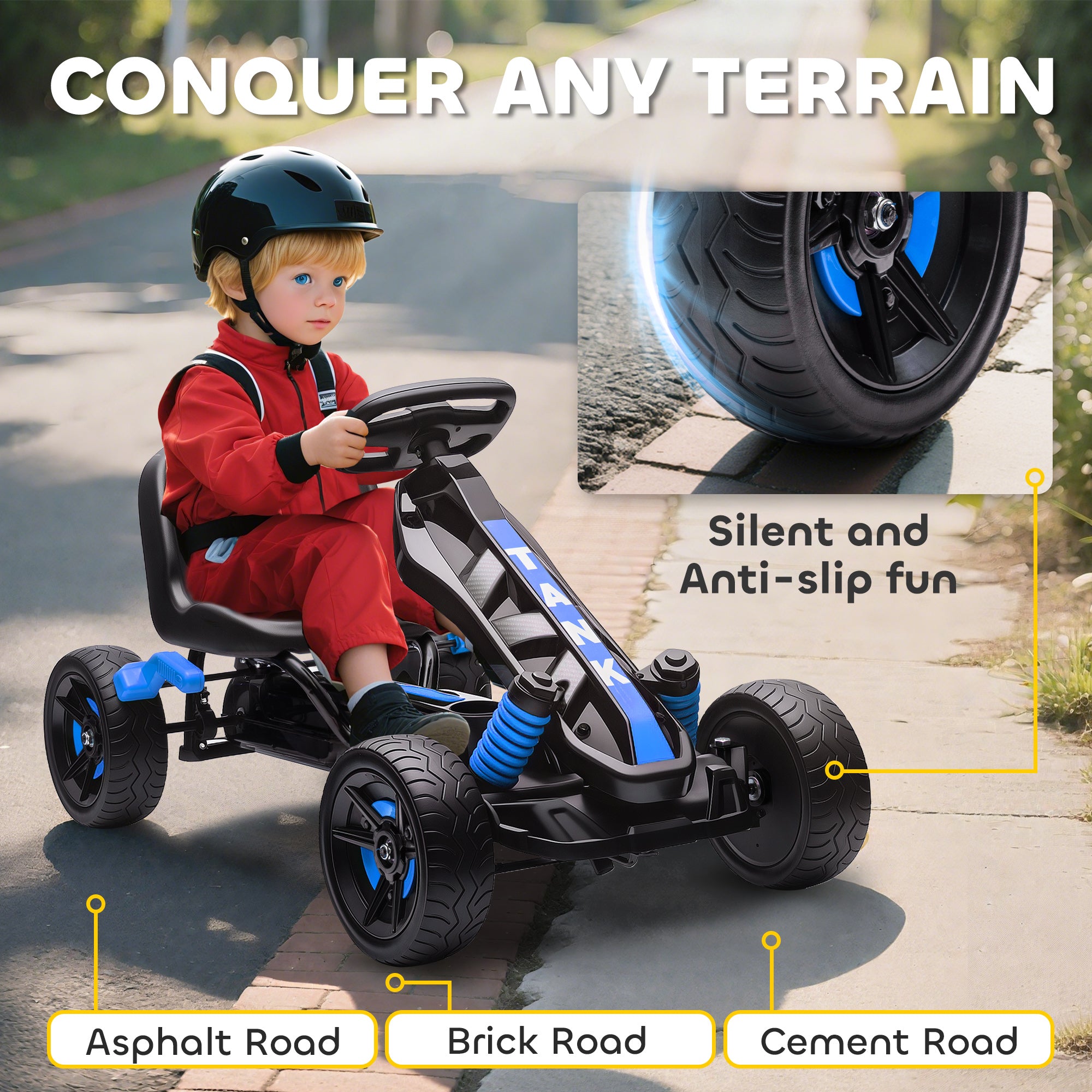 AIYAPLAY Pedal Go kart for Kids Ages 3-6 Years, with Automatic Clutch, Brake, EVA Anti-Slip Wheels, Blue