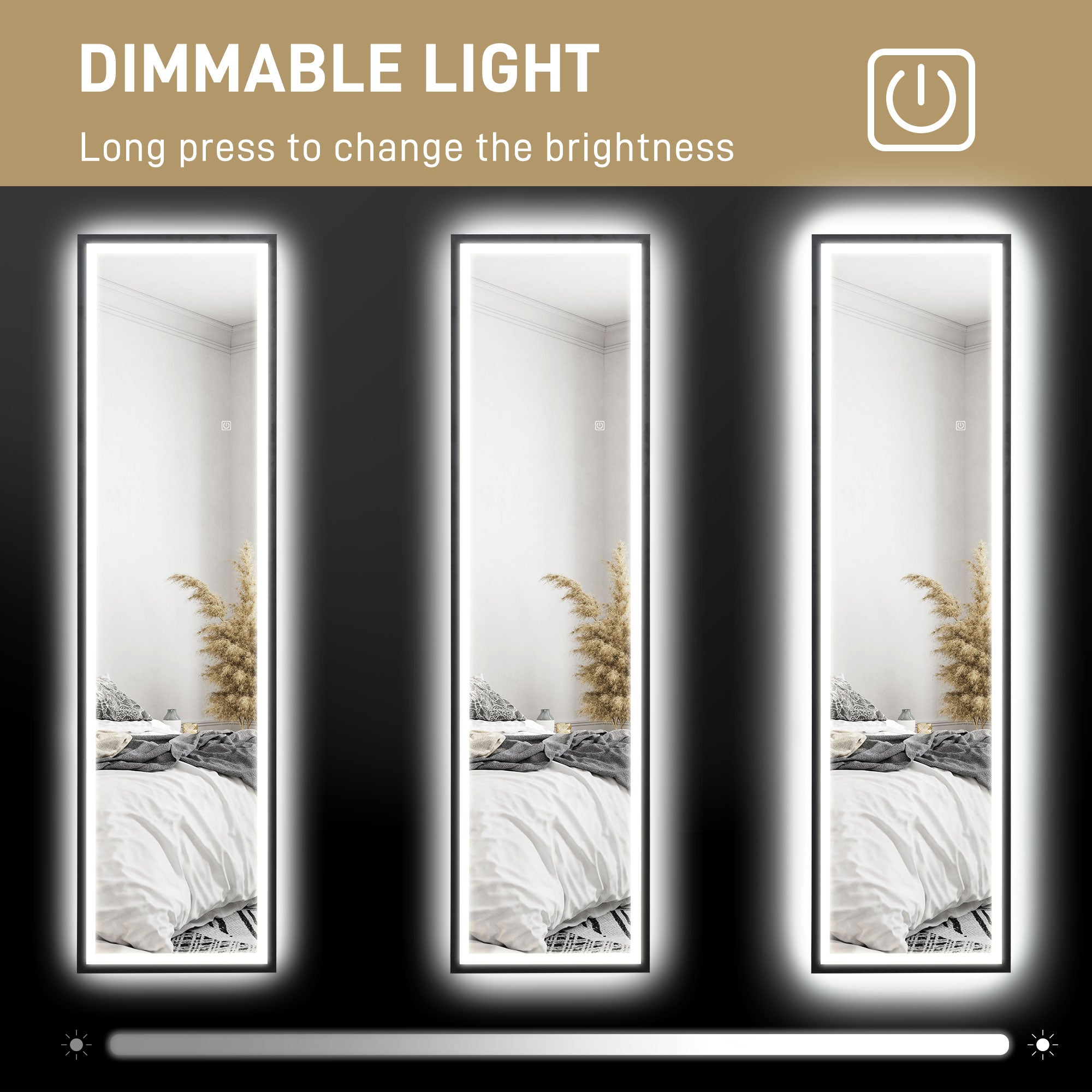 150 x 40cm Full Length Mirror, with Adjustable Lights - Black