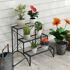 Fynco - Three-Tier Decorative Metal Plant Stand - Black