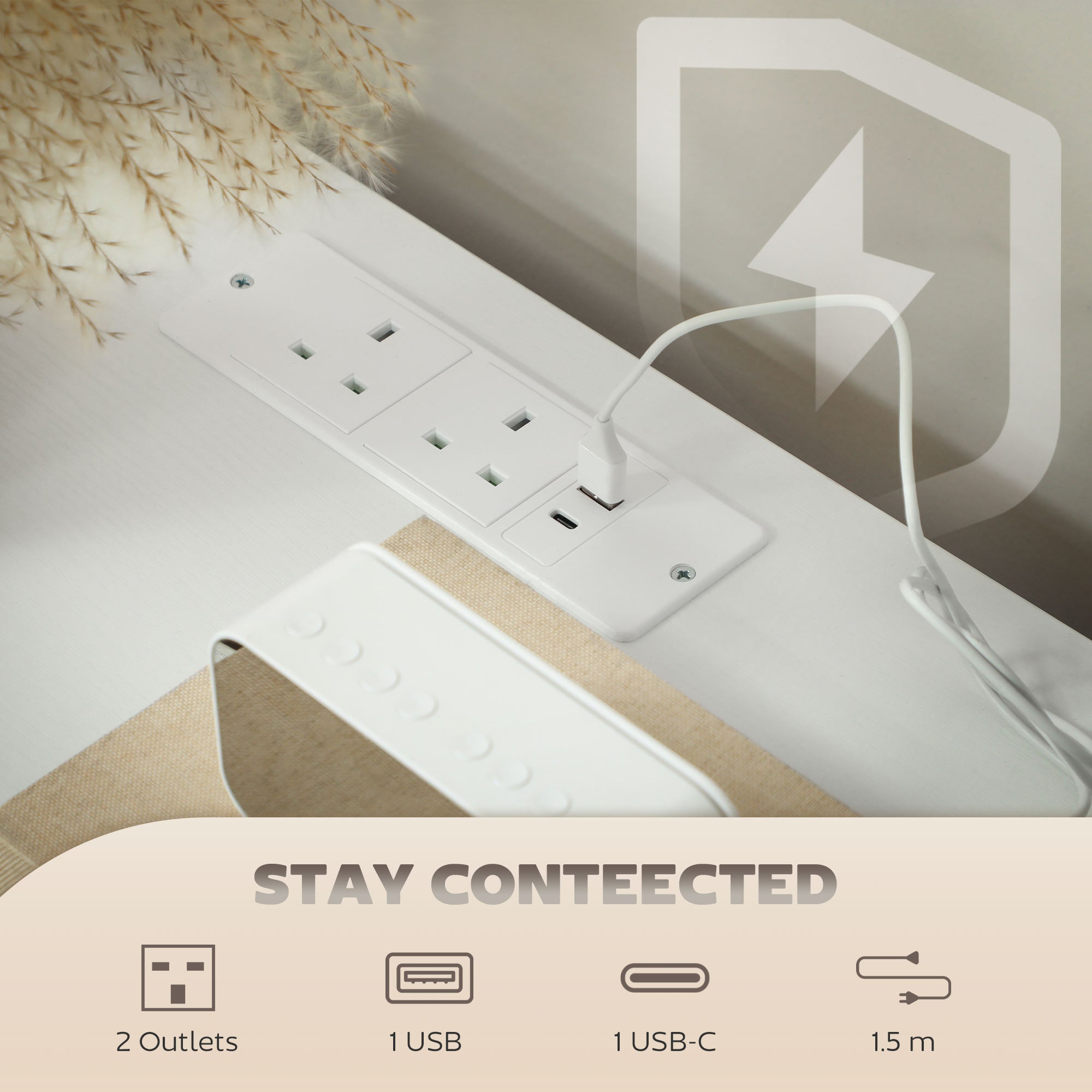 Boucle Chest of Drawers, 8 Fabric Drawers Storage Organiser with Charging Station, 2 USB and 2 AC Ports, Steel Frame, Fabric Dresser for Living Room, Bedroom, Hallway, Cream White