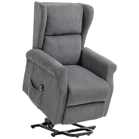 Fynco - Power Lift Recliner Armchair, Electric Lift Chair for Elderly, Fabric Riser and Reclining Chair with Remote Control, Side Pockets, Extended Footrest, for Living Room, Charcoal Grey