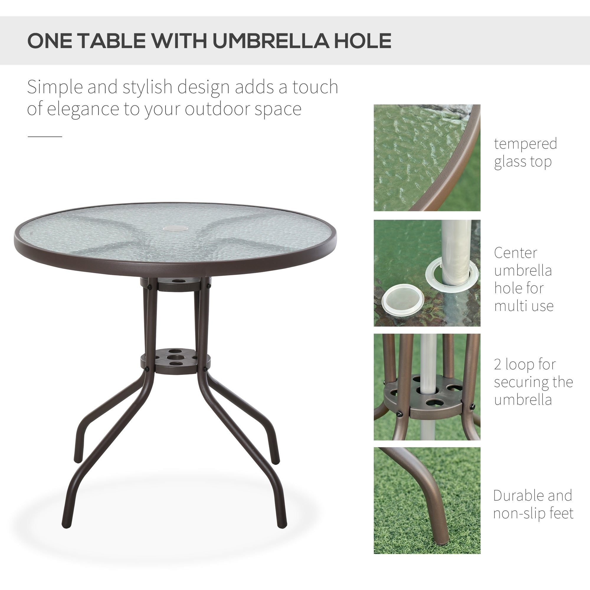 Garden Patio Texteline Folding Chairs Plus Table and Parasol Furniture Bistro Set 6 Pieces - Coffee/Cream