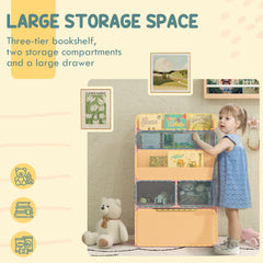 Kids Bookshelf, Toy Organiser, with Storage Drawer, Wheels - Pink