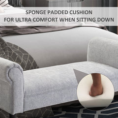 Bed End Bench, Window Seat, Linen Chaise Lounge Sofa with Arm and Wooden Legs for Bedroom, Living Room, Grey