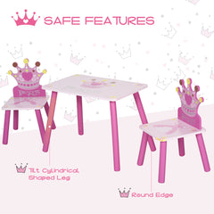 3 Pcs Kids and Table Chair Set Princess & Crown Theme Home Furniture Pretty Gift 2-4 Years Pink
