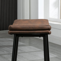 Breakfast Bar Stools Set of 2, Microfibre Upholstered Barstools, Industrial Bar Chairs with Curved Seat and Steel Frame for Dining Room, Kitchen, Brown