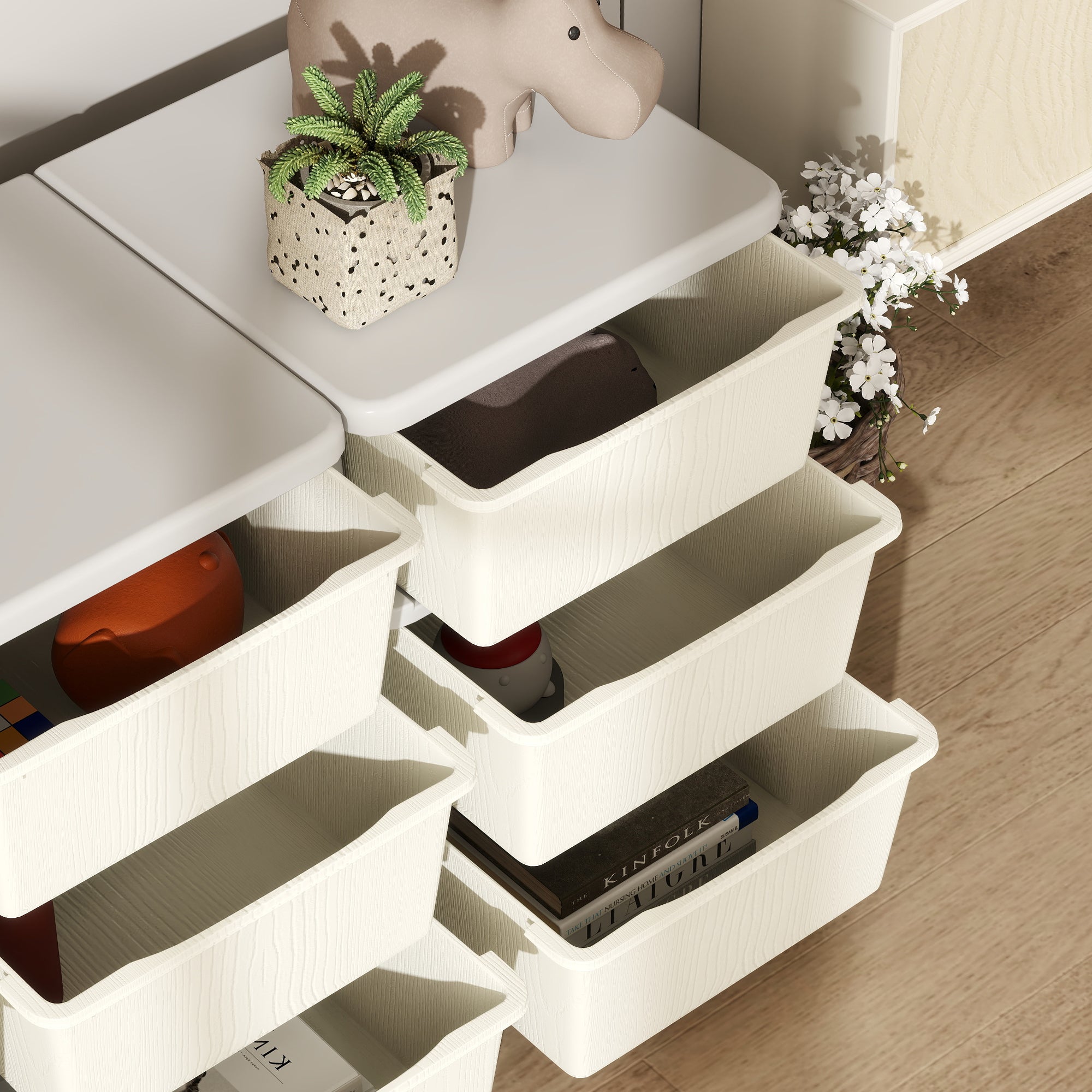 Kids Storage Unit, with Nine Drawers - Cream