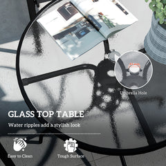 Five-Piece Steel Patio Set, with Glass-Top Table - Dark Grey