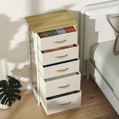 Chest of Five Fabric Drawers - Beige