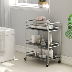 Fynco - 3 Tier Stainless Steel Kitchen Storage Trolley with Adjustable Shelf - Silver