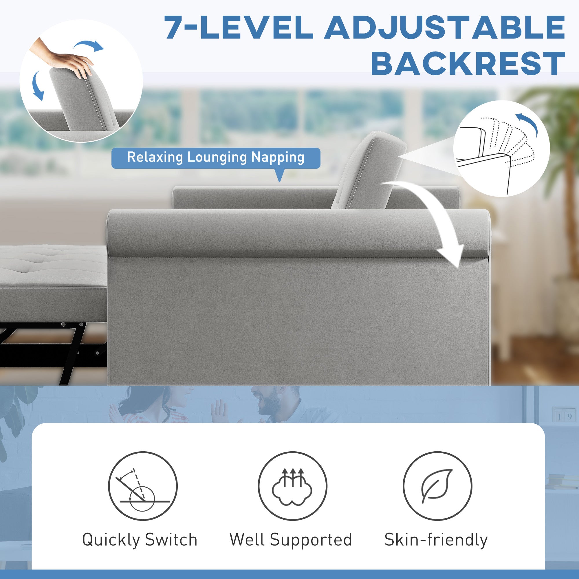 Fynco - Two-Seater Velvet-Feel Sofa Bed - Grey