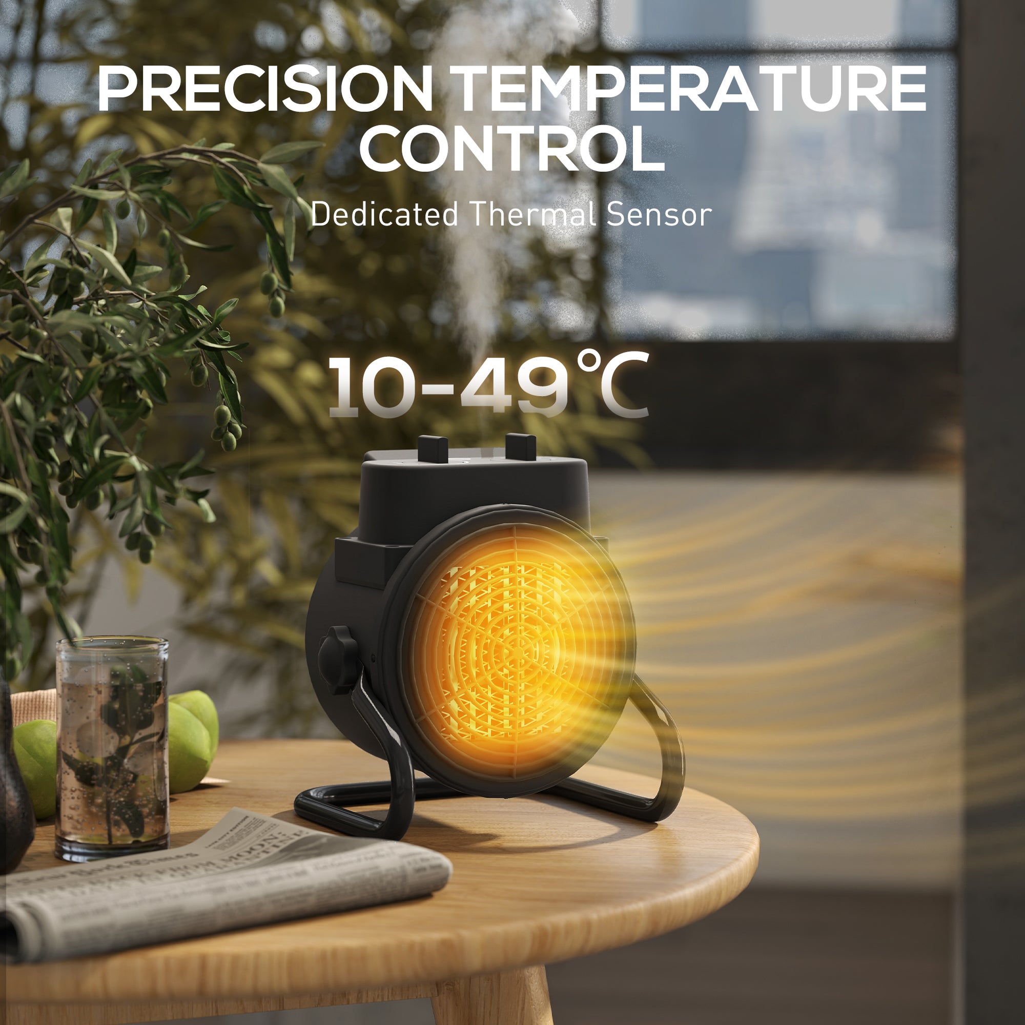 Fynco - 2000W Portable Ceramic Electric Heater with Fan - Black