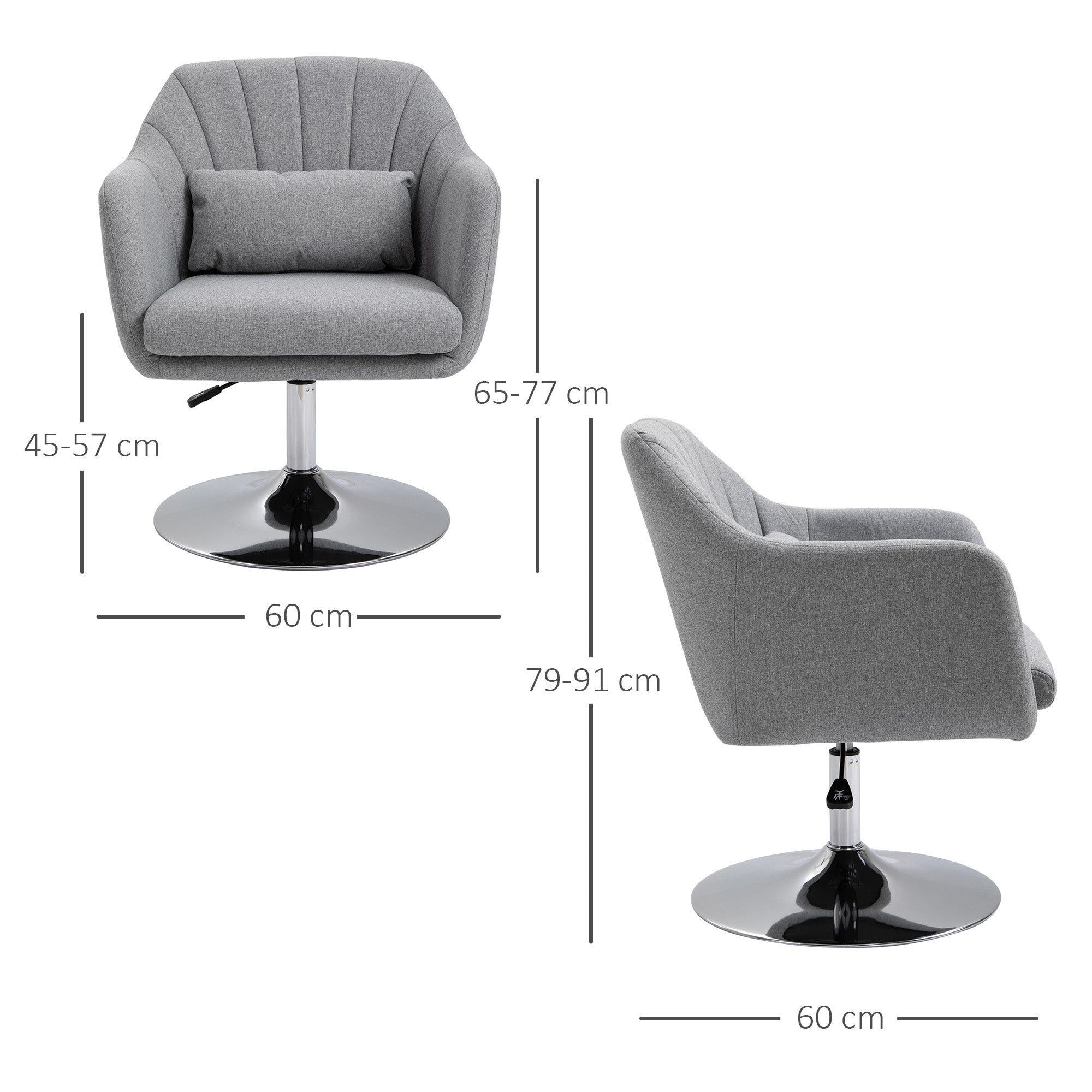 Swivel Linen Fabric Accent Chair for Living Room Contemporary Vanity Armchair with Adjustable Height Thick Cushion Lumbar Support Armrest for Bedroom Office Light Grey