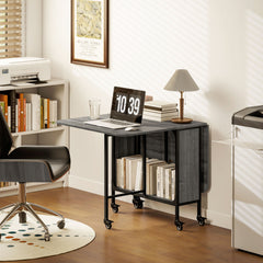 Six-Person Drop Leaf Dining Table - Grey/Black