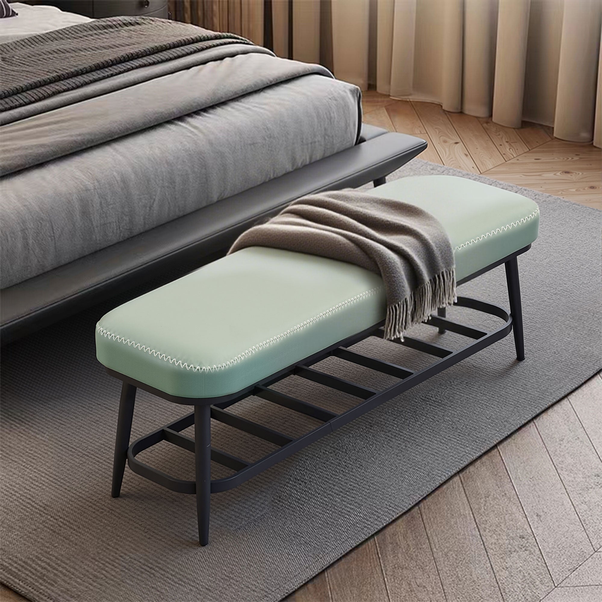 Fynco - PU Leather Shoe Storage Bench - Green