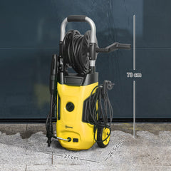 1800W High Pressure Washer, 150 Bar Pressure, 420 L/h Flow, Portable Power Washer Jet Wash Cleaner with Adjustable Nozzle, 6M Hose, Hose Reel, Steel Handle for Home Patio Car Driveway, Yellow