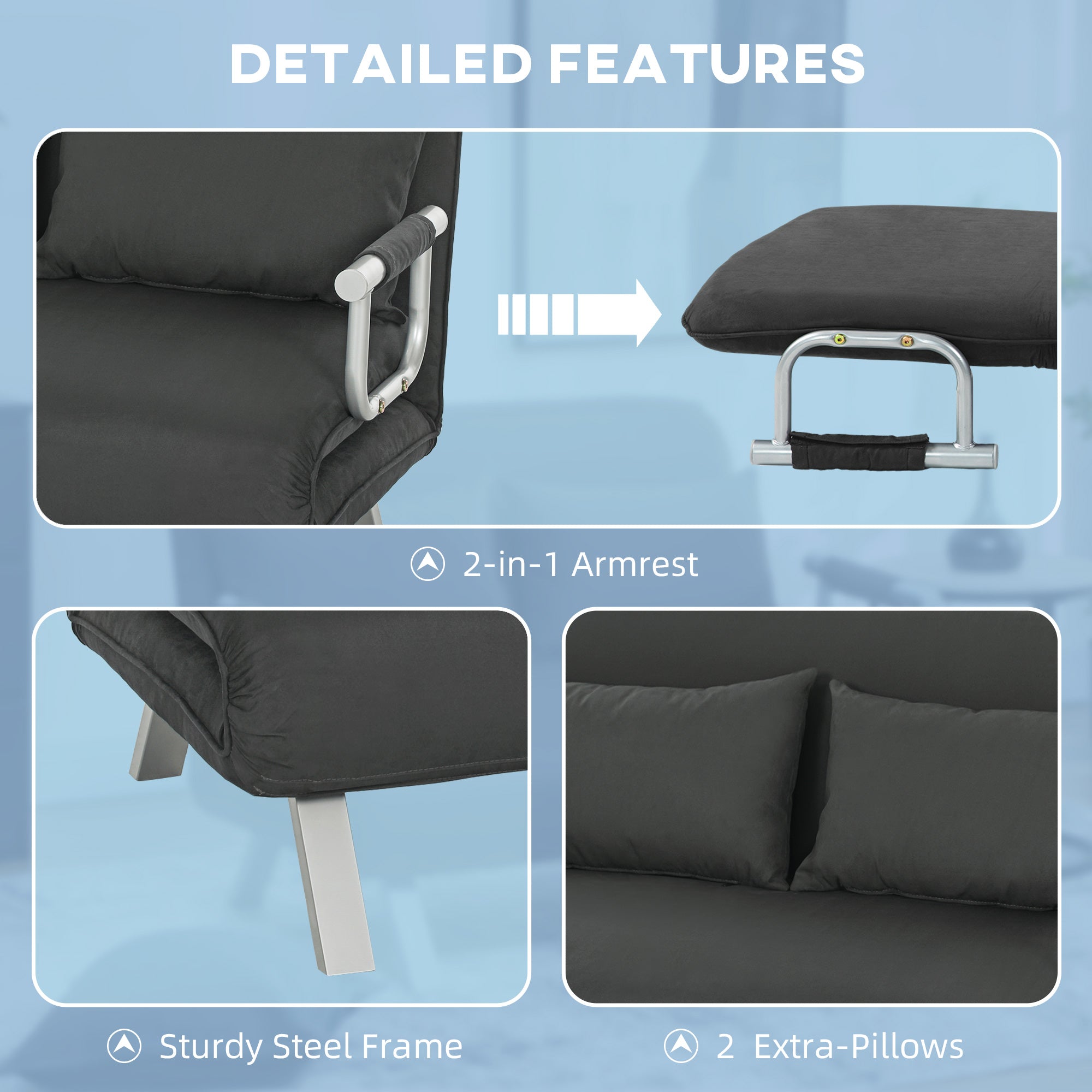 Two-Seater Click-Clack Sofa Bed - Charcoal Grey