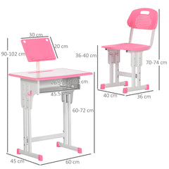 Kids Adjustable Desk and Chair Set, Book Stand, Pen Slot - Pink