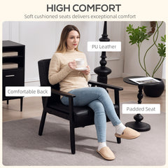 Retro-Style Accent Chair, with Faux Leather Seat - Black