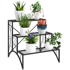 Fynco - Three-Tier Decorative Metal Plant Stand - Black