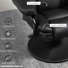 Fynco - Swivel Recliner Chair with Footstool, PU Leather Recliner Armchair with Ottoman, Steel Base, Upholstered Reclining Chair for Living Room, Bedroom, Office, Black