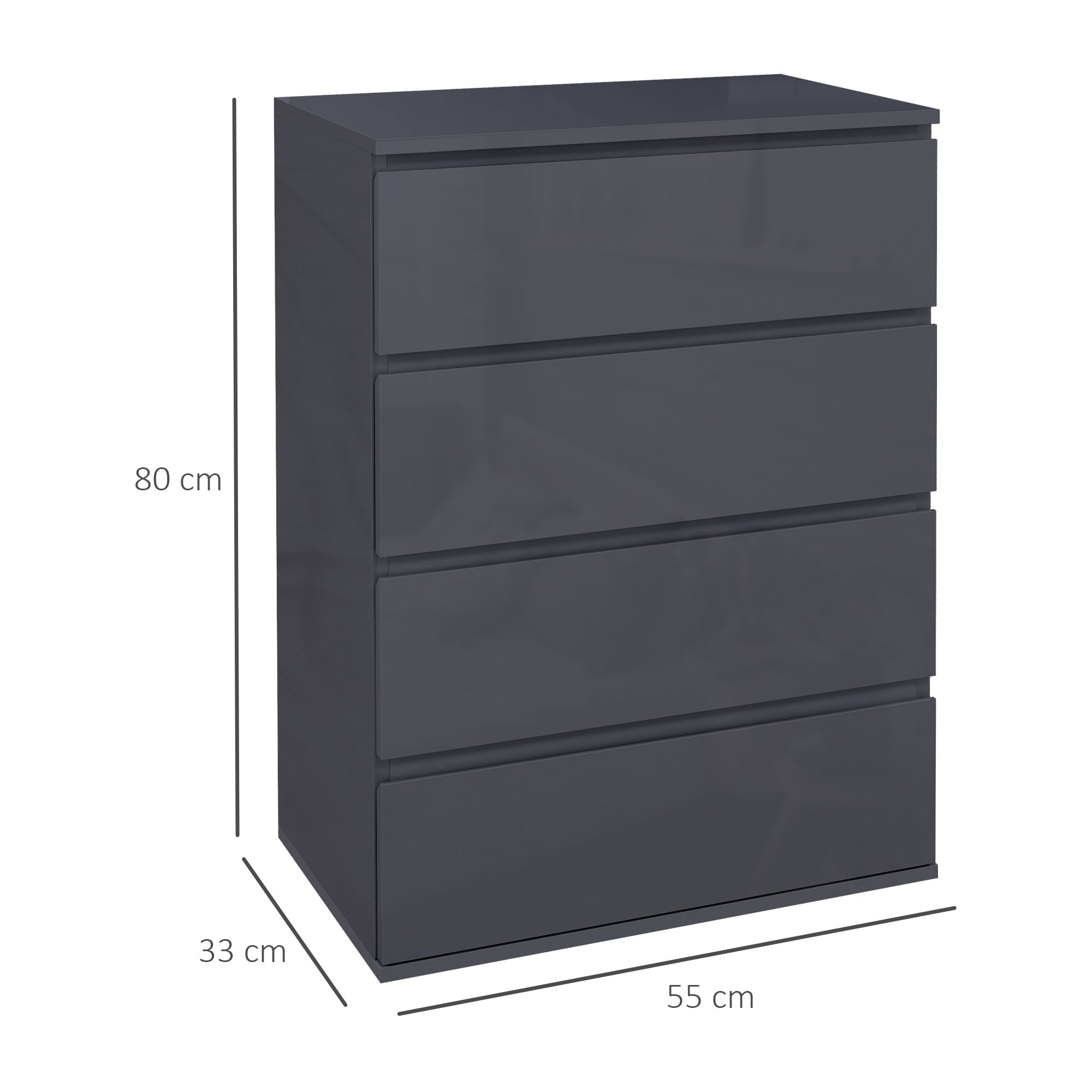 High Gloss Chest of Drawers, 4-Drawer Storage Cabinets, Modern Dresser for Bedroom, Grey
