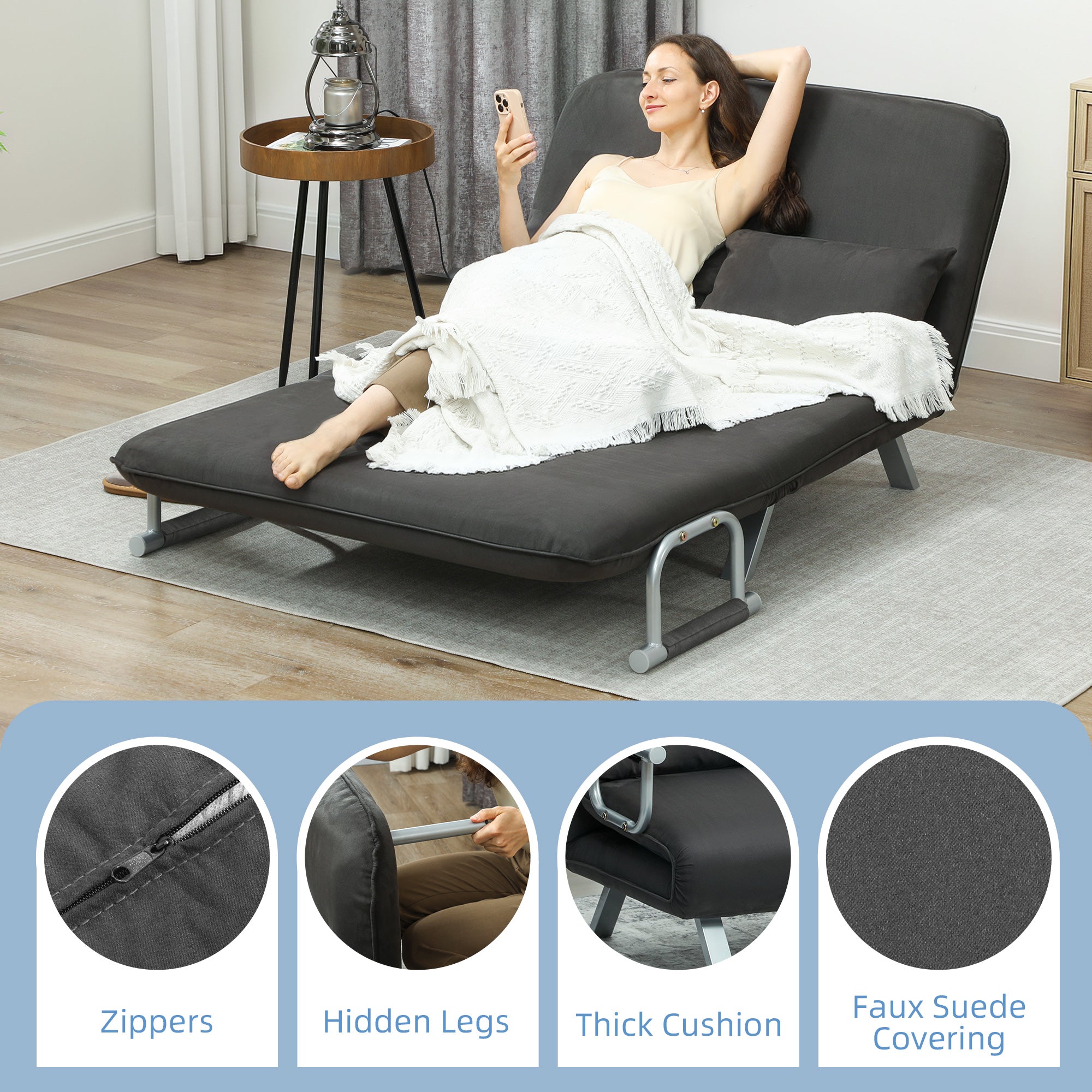 Two-Seater Click-Clack Sofa Bed - Charcoal Grey