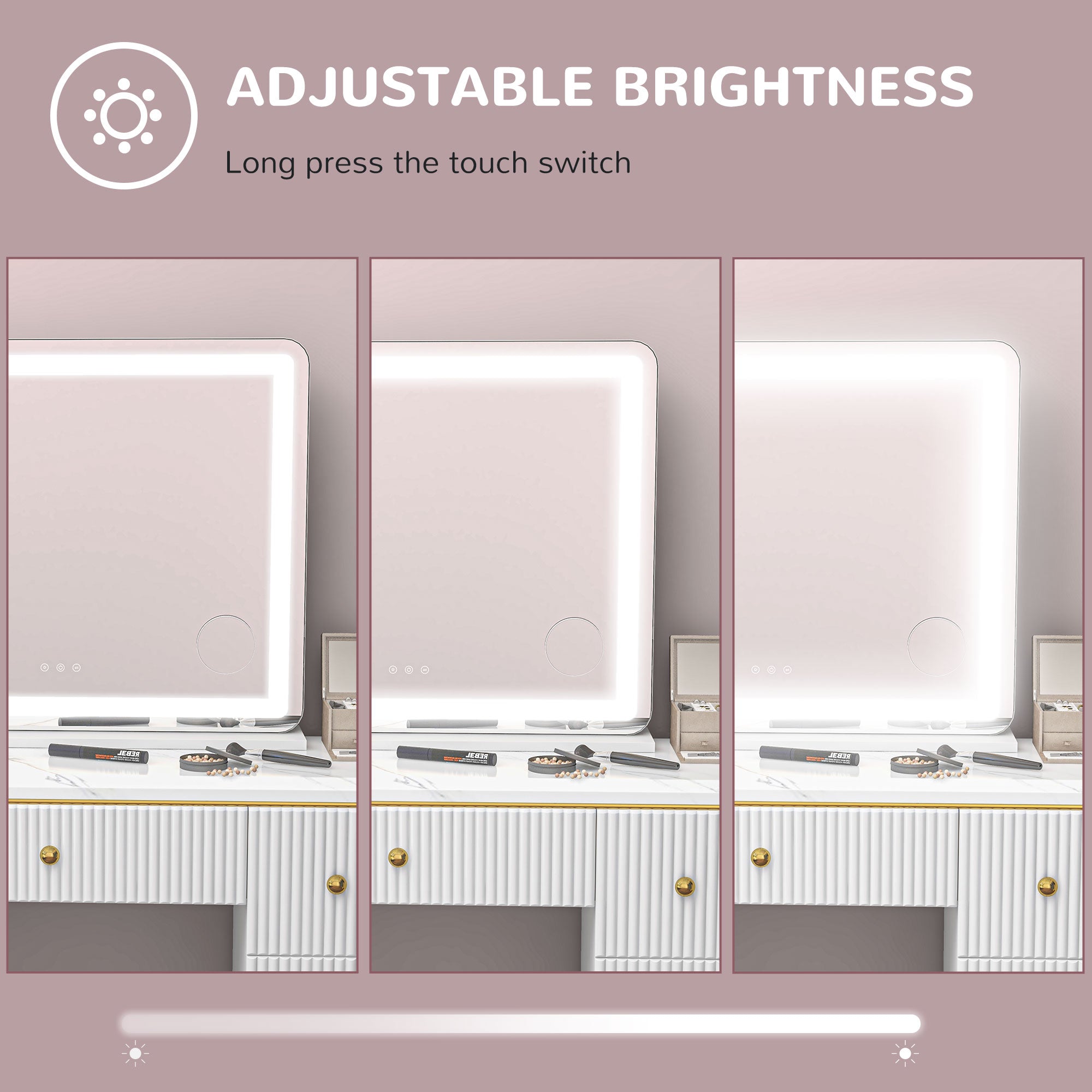 Vanity Mirror with Lights, Large Lighted Makeup Mirror with 3 Colour Lighting Modes, 10X Magnifying, USB Charging Port, Touch Screen, Tabletop or Wall Mounted Design for Bedroom, White