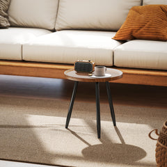 Modern Round Coffee Table with Steel Frame for Small Space, Sofa Beside, Living Room, Bedroom, Chestnut Wood Effect