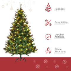 1.8m 6ft Pre-Lit Christmas Tree Artificial Spruce Xmas Tree Warm White LED Holiday Décor with Metal Stand