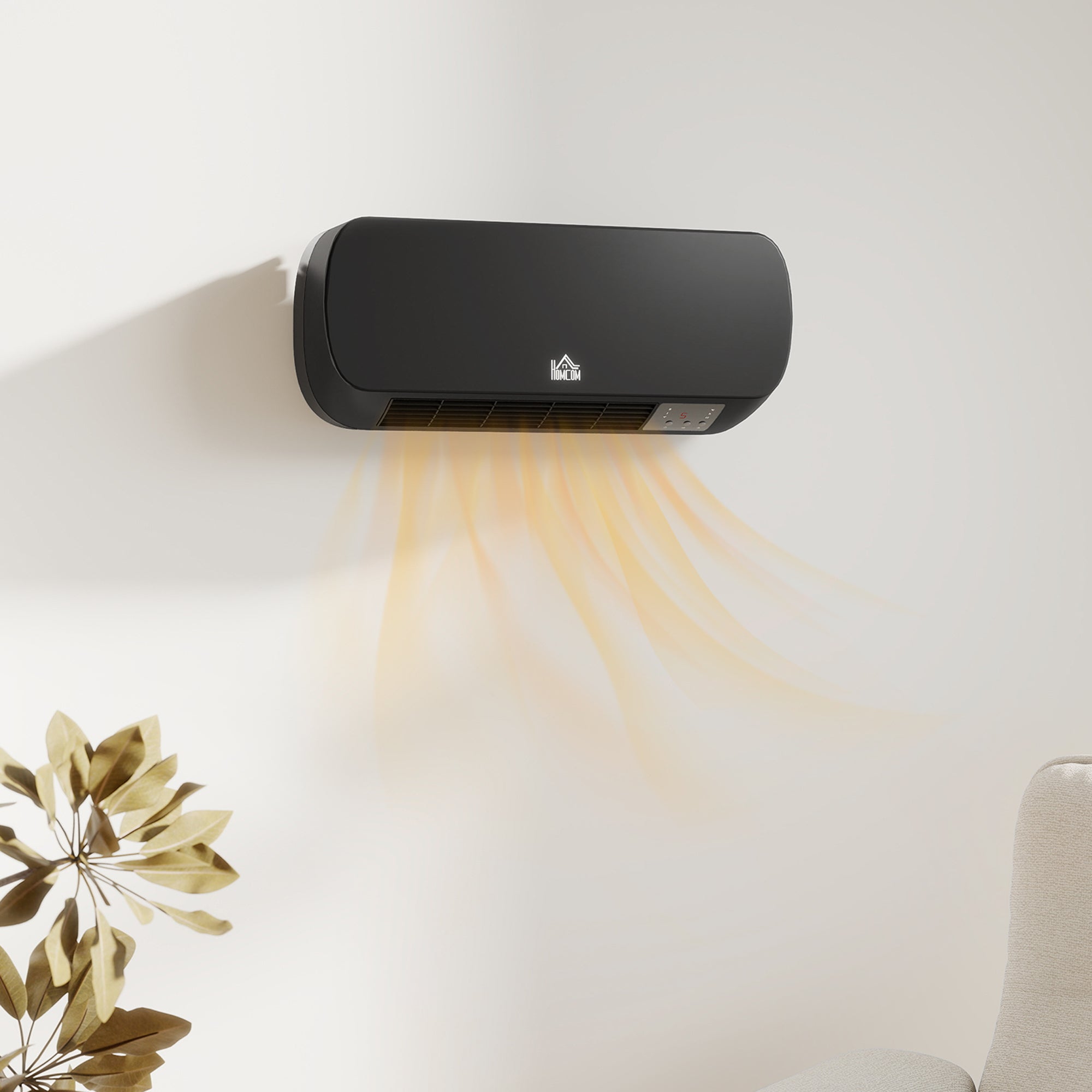 Fynco - 2000W Wall Mounted Ceramic Space Heater, 10-49°C Temperature, Black