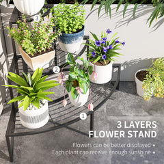 Fynco - Three-Tier Corner Metal Plants Shelves - Black