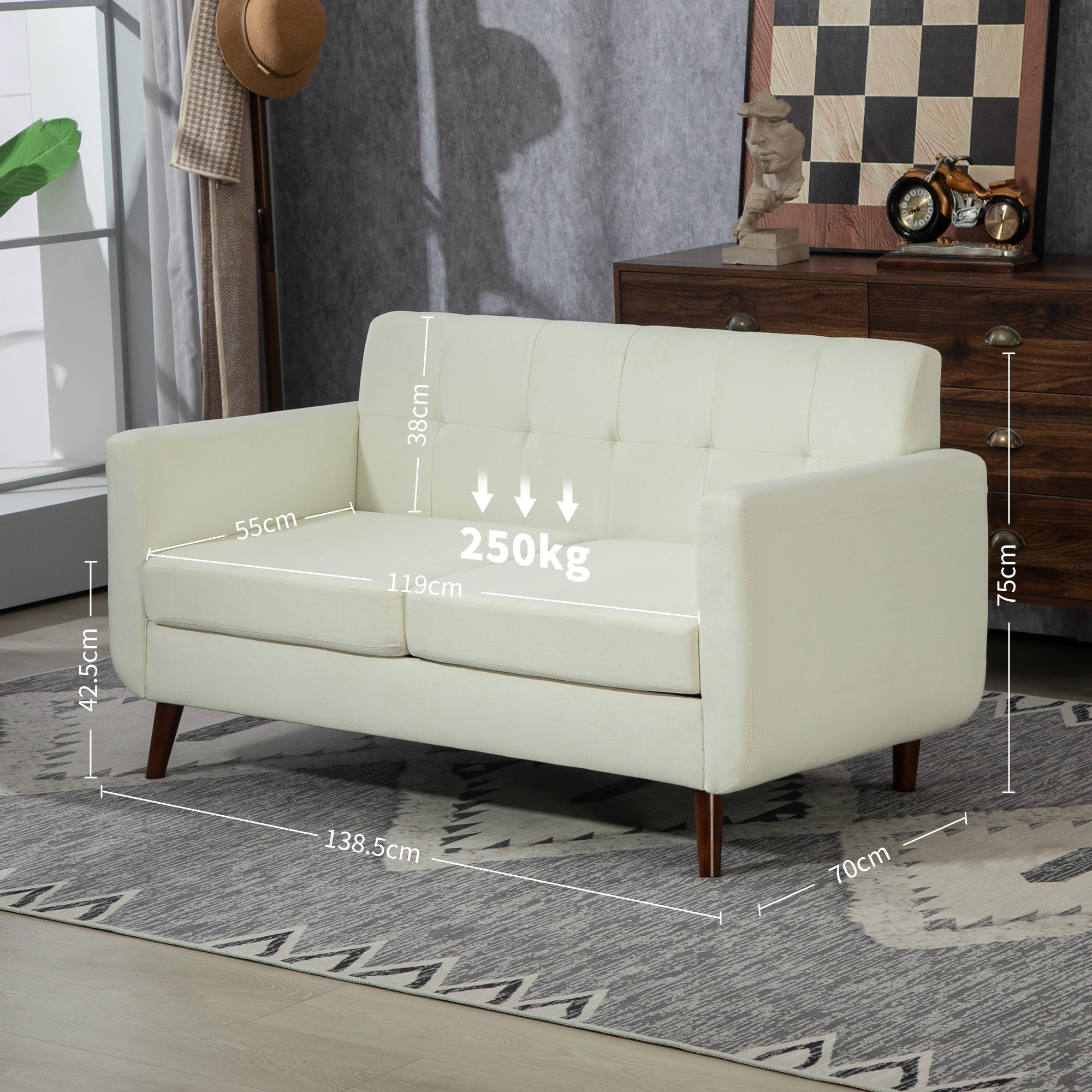 Two-Seater Linen-Look Sofa - Cream